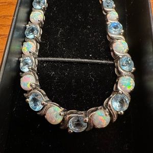 Blue topaz & opal necklace